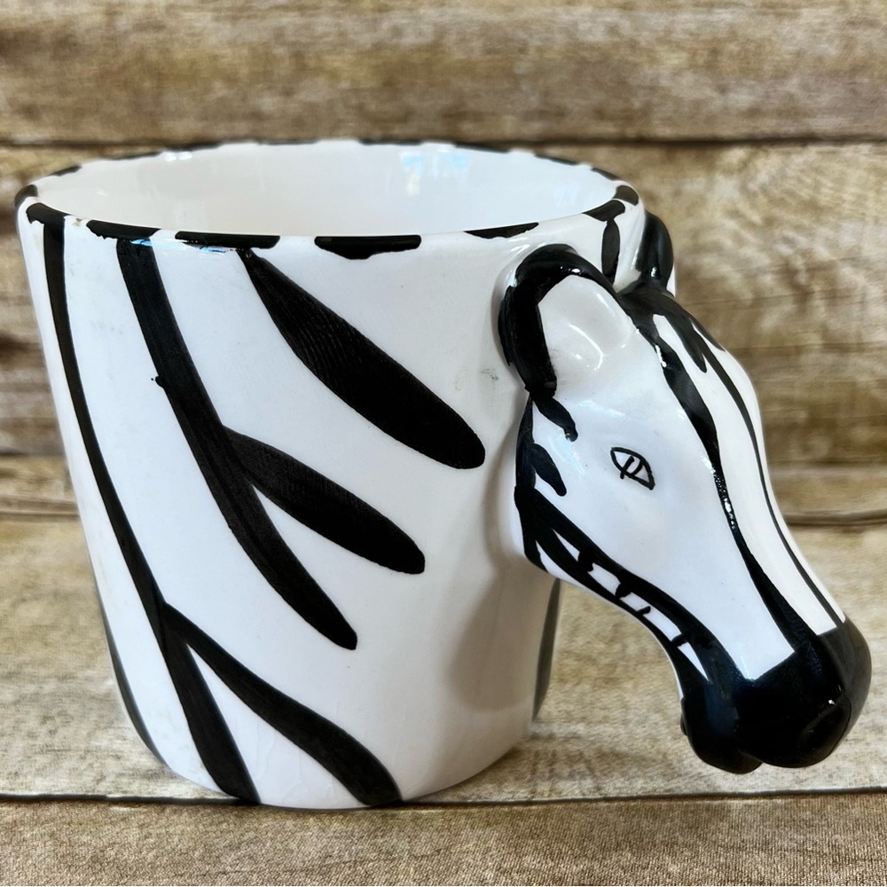 Ruby Zebra Coffee Mug 3D Animal Head Handle Hand Painted Ceramic 12 oz